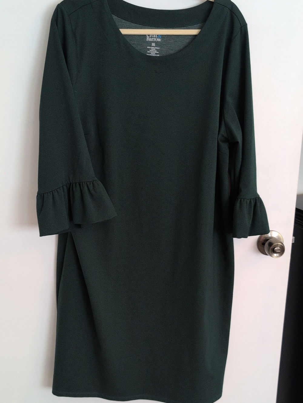 croft & barrow Dark Green Ruffle Cuff Long Sleeve Shift Dress